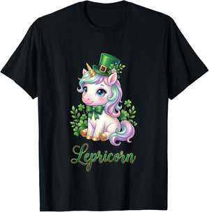 Retro Lepricorn Irish Unicorn Clover Festive for Kids Girls T-Shirt - T-Shirt | Black