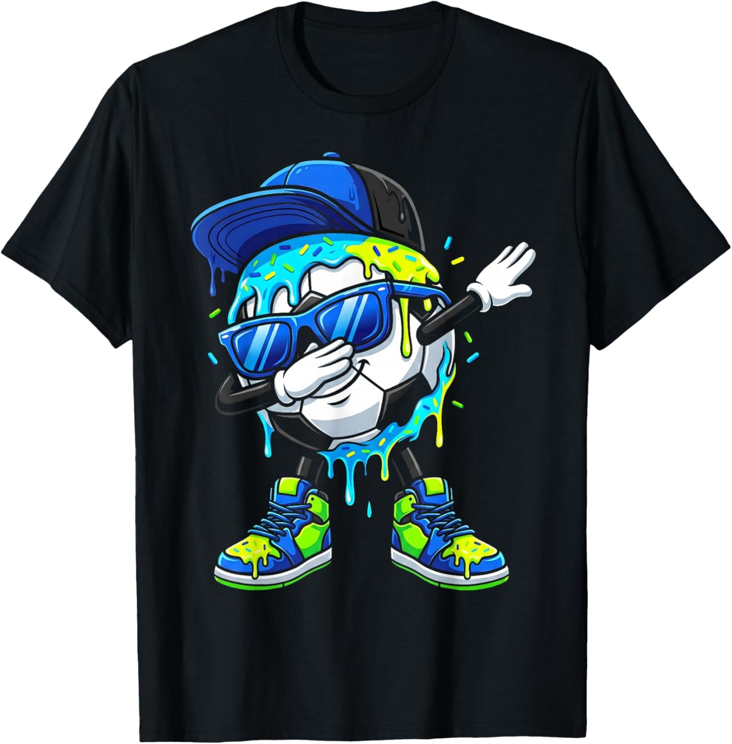 Soccer Ice Cream Drip Dabbing Sprinkles Sports Boys Girls T-Shirt - T-Shirt | Black