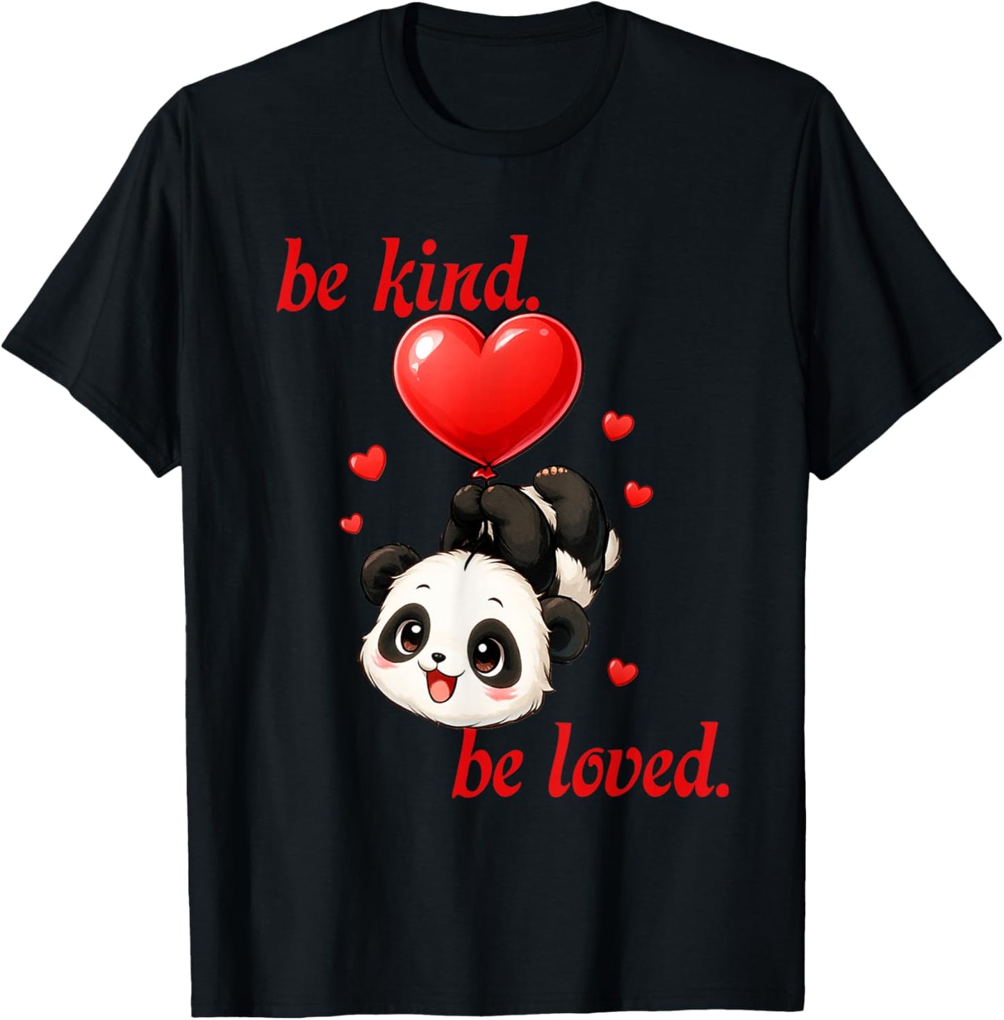 Cute Panda with Heart Balloon Valentine's Day for Lovers T-Shirt - T-Shirt | Black