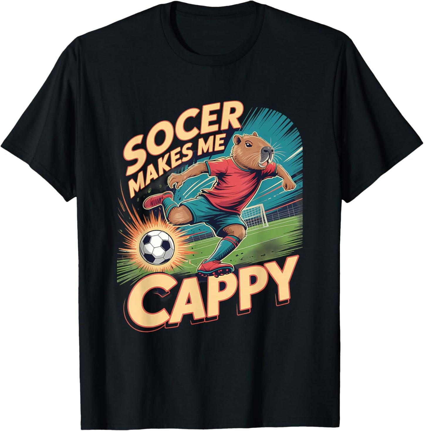 Soccerer Capybara Pun Football Funny Soccer T-Shirt - T-Shirt | Black