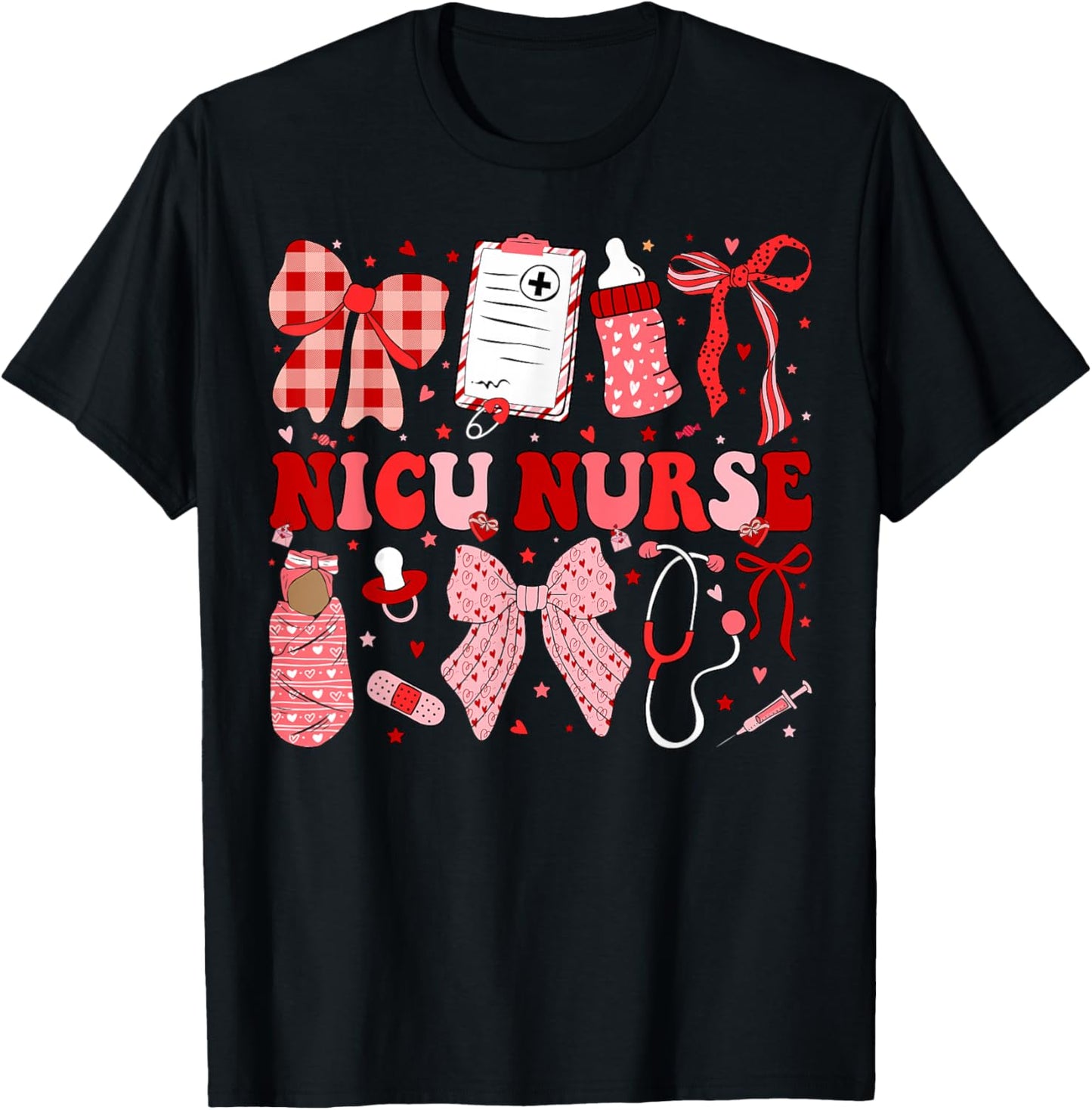Neonatal Intensive Care Unit Coquette NICU Nurse Valentines T-Shirt - T-Shirt | Black