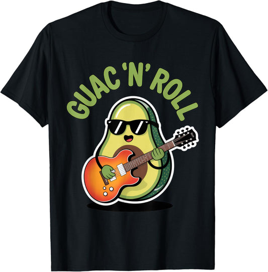 Guac 'N' Roll Avocado Enthusiast Fun Vibes Summer Party T-Shirt - T-Shirt | Black