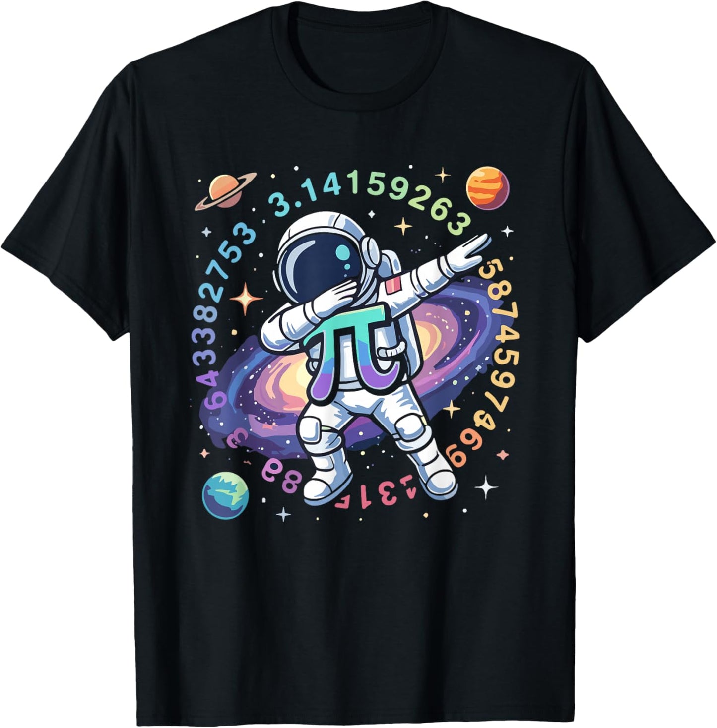 Dabbing Astronaut Pi Symbol Math Pi Day T-Shirt - T-Shirt | Black