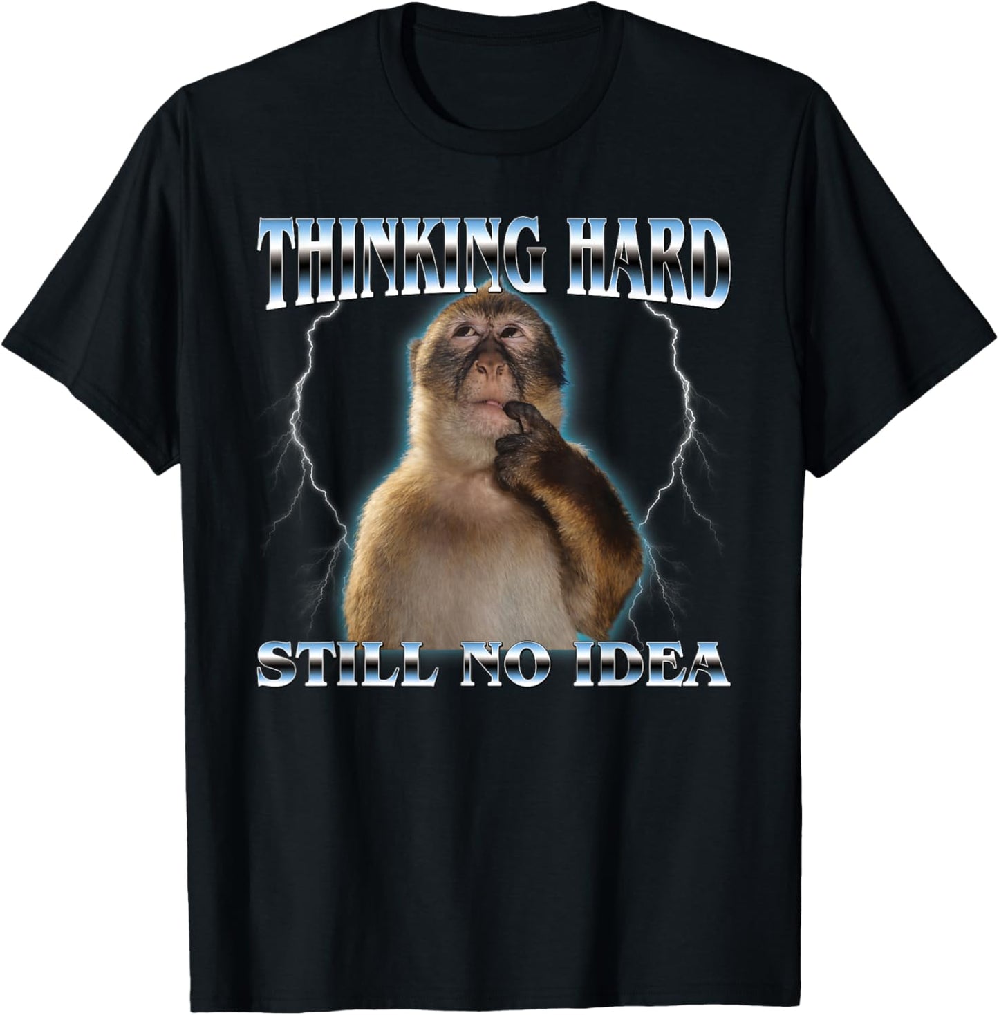 Thinking Monkey Funny Meme Cute Men Women Kids T-Shirt - T-Shirt | Black