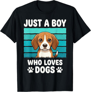 Just a Boy Who Loves Dogs Funny Dog Lover Kids Boys T-Shirt - T-Shirt | Black