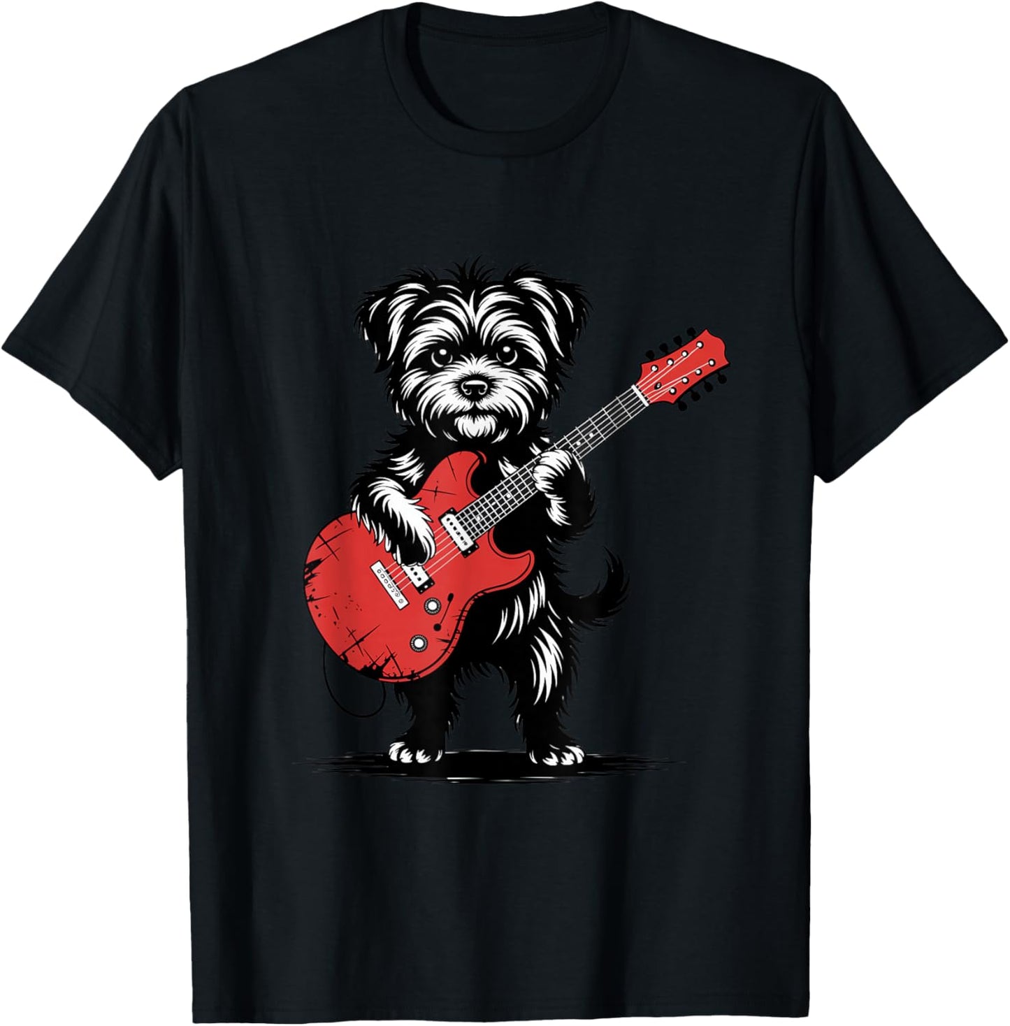 Electric Guitar Dog Cute Rock Puppy Music T-Shirt - T-Shirt | Black