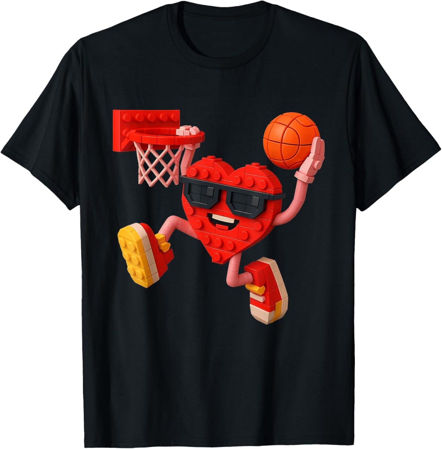 Basketball Heart Valentines Day Building Brick Boys Kids T-Shirt - T-Shirt | Black