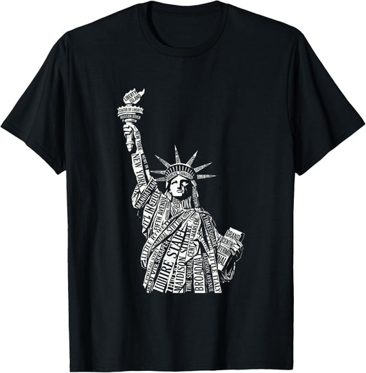 Statue of Liberty Typography New York City Word Art T-Shirt - T-Shirt | Black