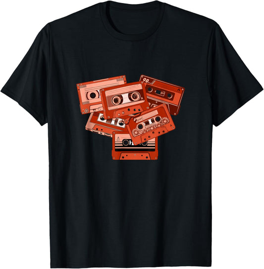 Coral Tapes Cassettes Old School 80s 90s Coral Color T-Shirt - T-Shirt | Black