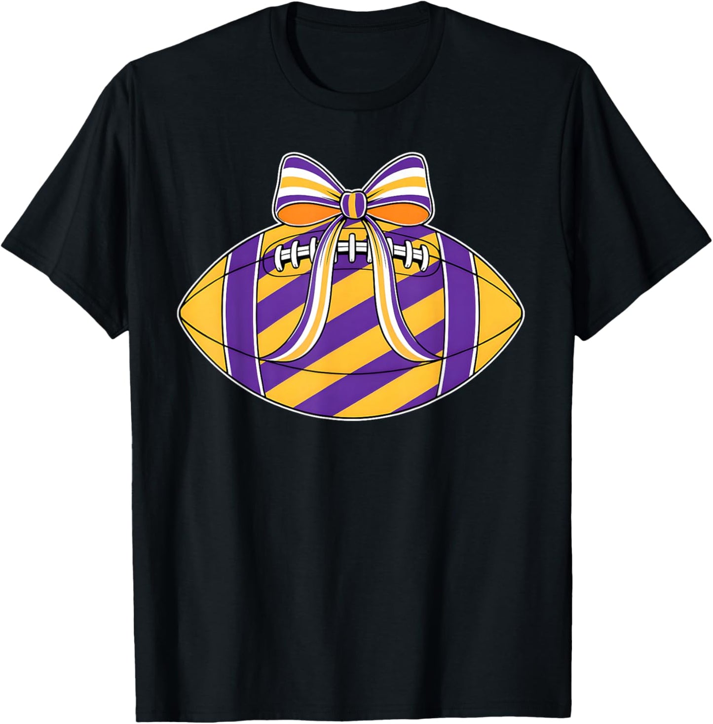 Purple Yellow Football Coquette Bow Game Day Football Mom T-Shirt - T-Shirt | Black