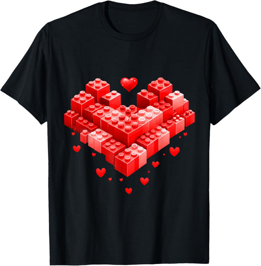 Brick Builder Heart Valentines Day Block Building Master Boy T-Shirt - T-Shirt | Black
