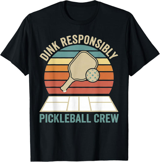 Dink Responsibly Retro Pickleball Vintage Crew T-Shirt - T-Shirt | Black