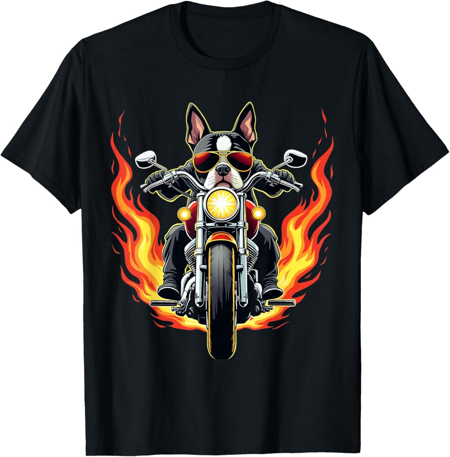 Boston Terrier Dog Riding a Motorcycle Funny Boston Terrier T-Shirt - T-Shirt | Black