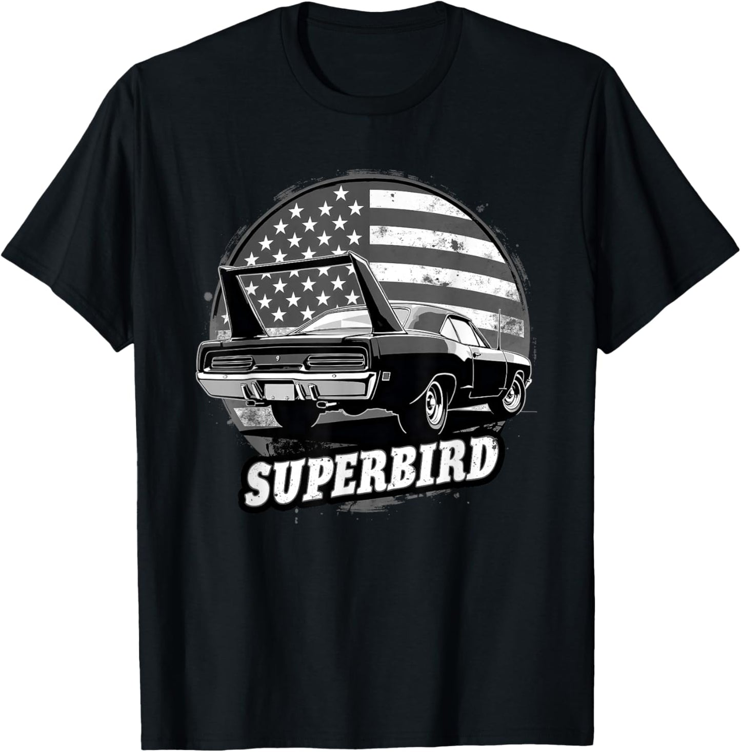 Old School Plymouth Superbird Classic car American Flag 1970 T-Shirt - T-Shirt | Black