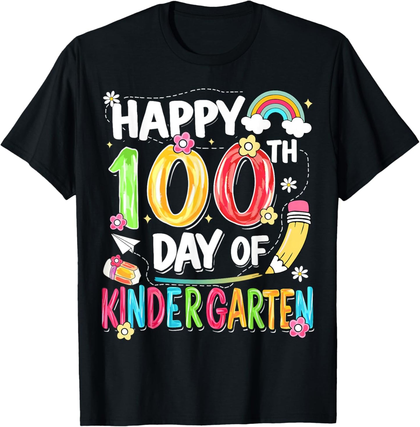 100th Day of School Kids Girls Kindergarten Teachers T-Shirt - T-Shirt | Black