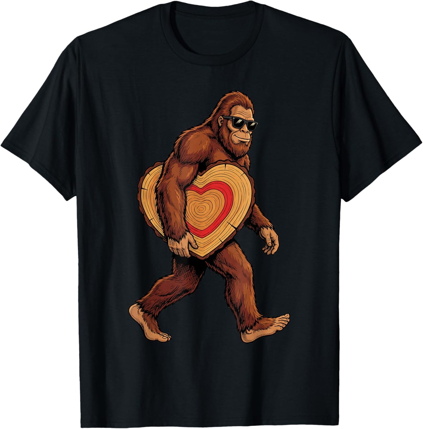 Funny Valentines Day Bigfoot Heart Sunglasses Sasquatch T-Shirt - T-Shirt | Black