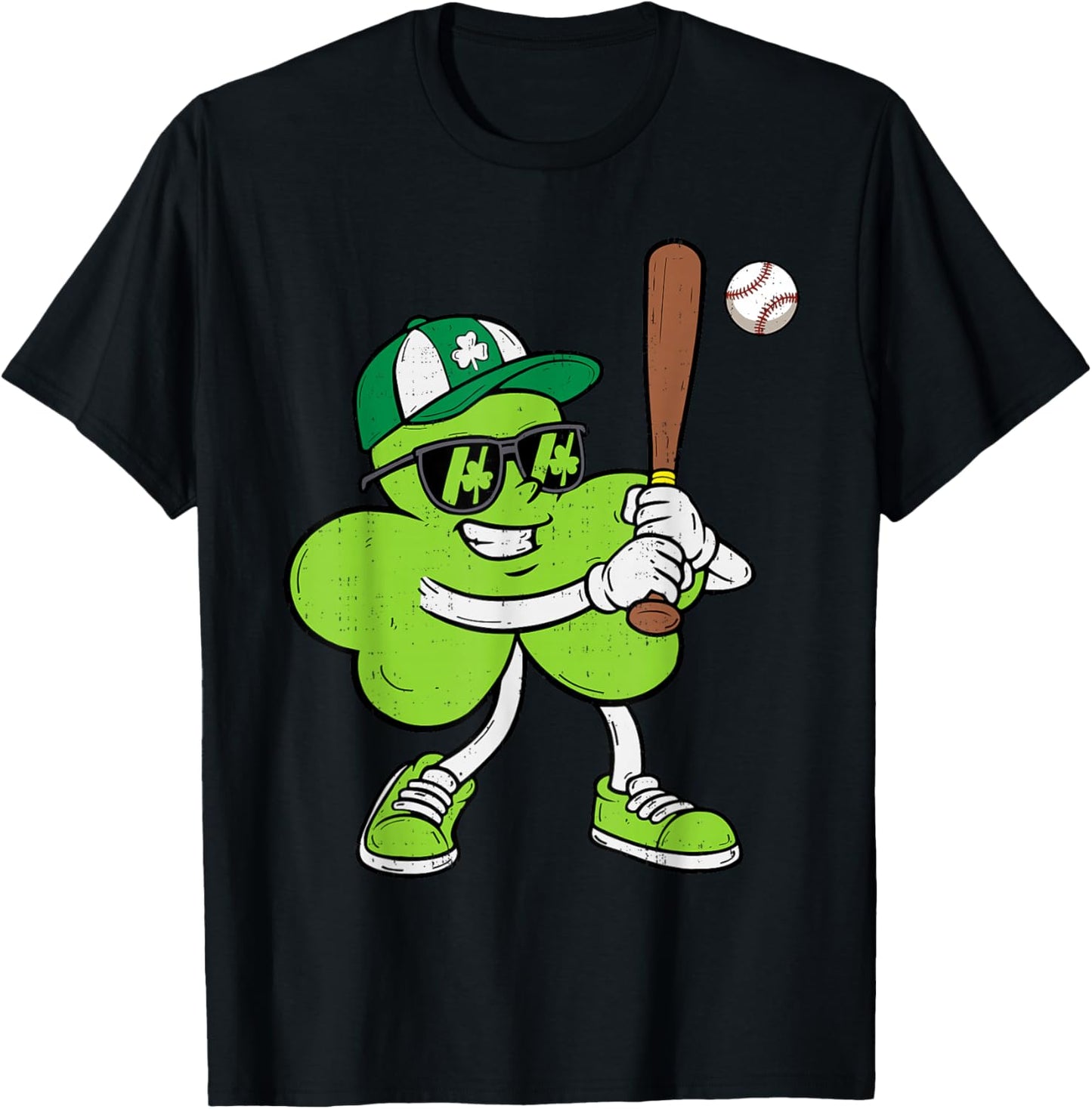 Baseball Saint Patricks Day Boys Kids Sport Green Shamrock T-Shirt - T-Shirt | Black