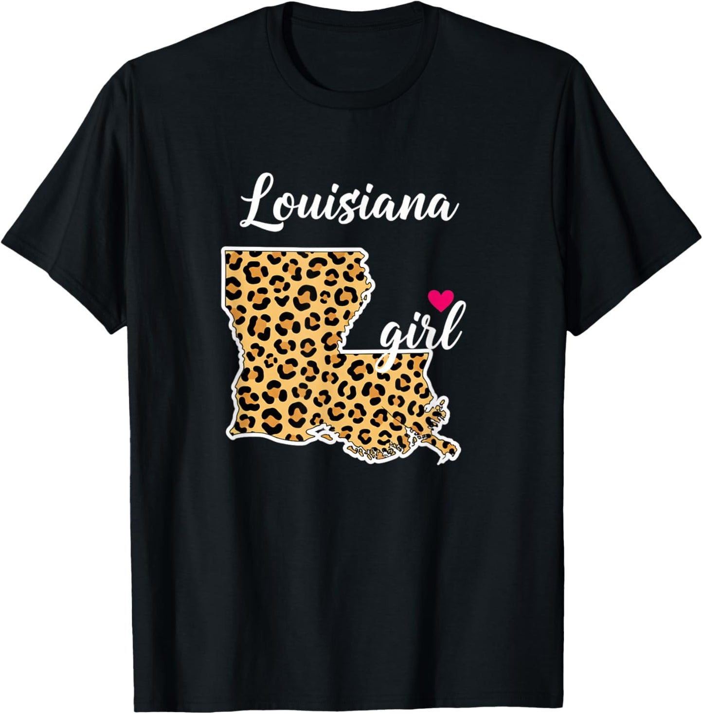 Louisiana Girl Leopard State Pride Louisiana Map T-Shirt - T-Shirt | Black