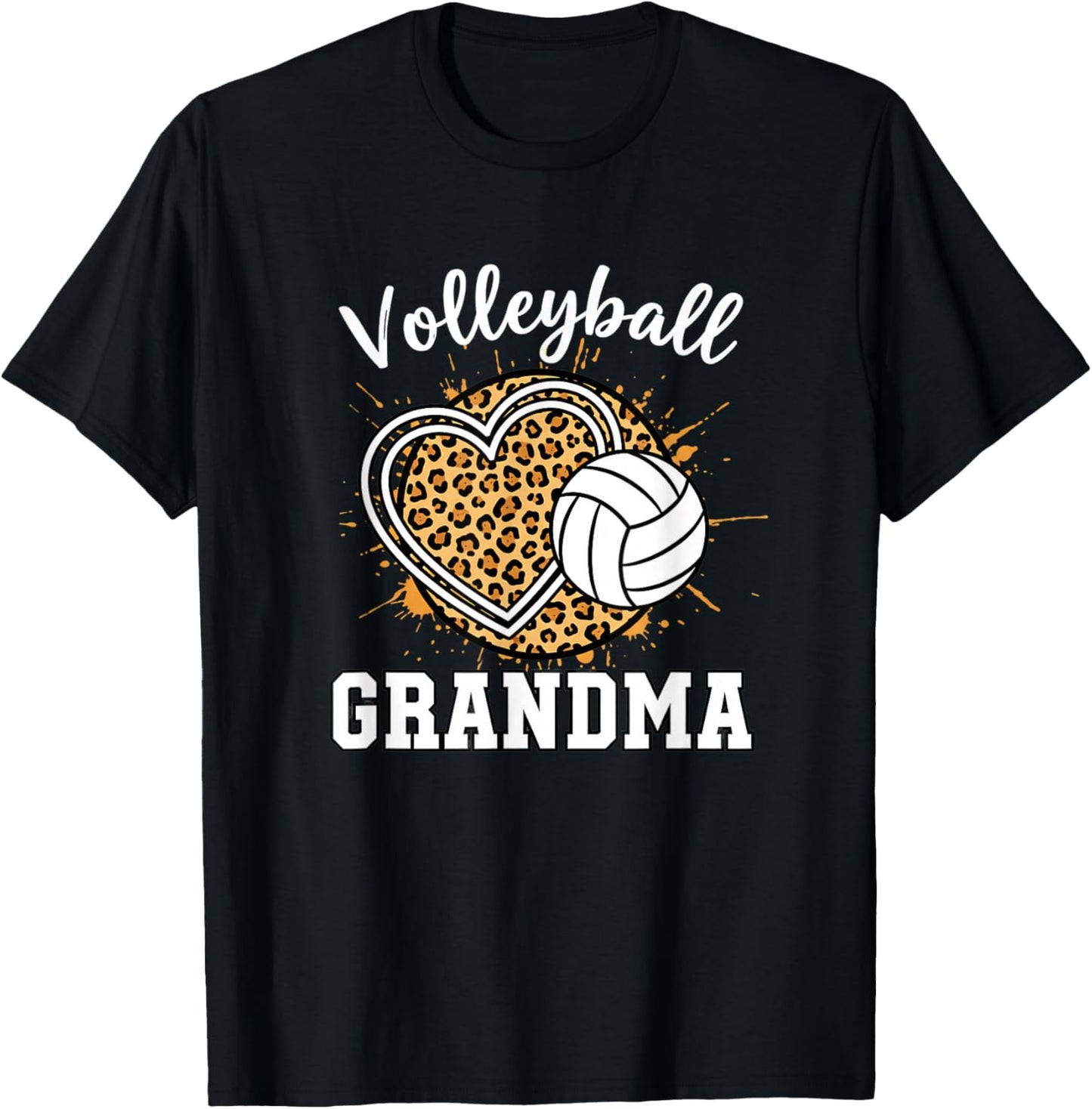 Grandparent Volleyball Grandma Leopard Heart Proud T-Shirt - T-Shirt | Black
