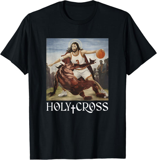 Funny Holy Cross Jesus Crossing Satan Basketball Christian T-Shirt - T-Shirt | Black