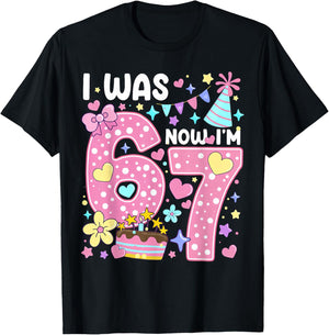7 Year Old Birthday Girl I was 6 Now I'm 7 Meme 7th Birthday T-Shirt - T-Shirt | Black