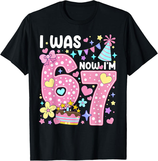 7 Year Old Birthday Girl I was 6 Now I'm 7 Meme 7th Birthday T-Shirt - T-Shirt | Black