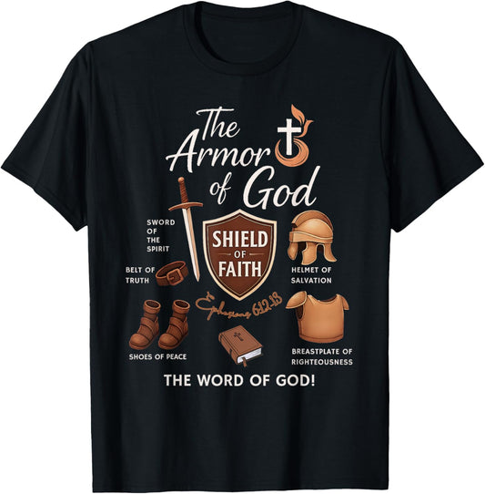 Ephesians 6 Armor of God Scripture Battle Faith Art T-Shirt - T-Shirt | Black