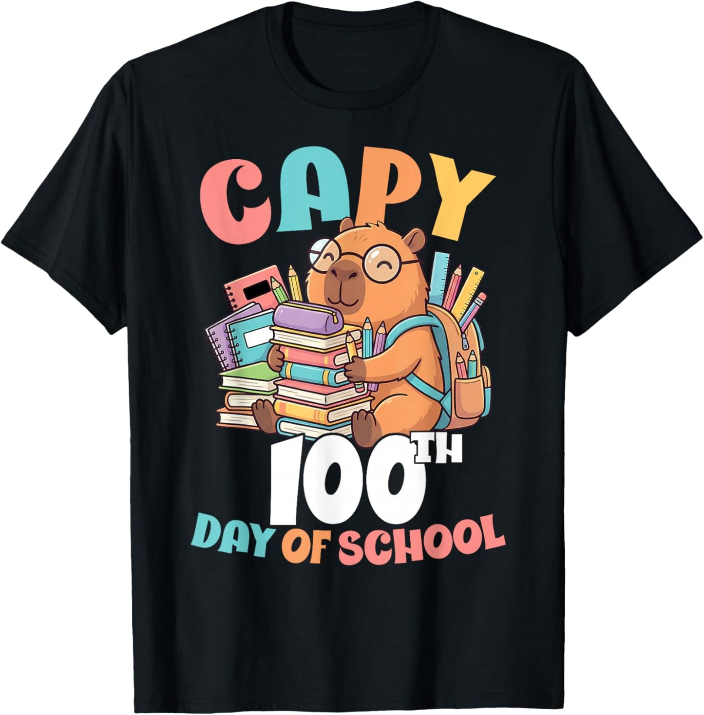Capy 100th Day of School Capybara 100 Days of School Kids T-Shirt - T-Shirt | Black