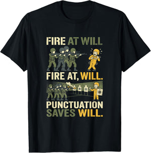 Funny Grammar Punctuation Humor English Teacher Saves Will T-Shirt - T-Shirt | Black