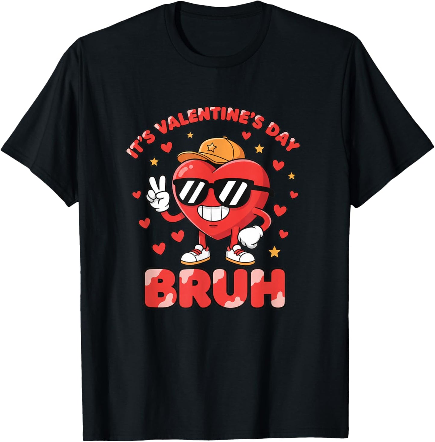 It's Valentine's Day Bruh Funny Kids Valentine Heart Cute T-Shirt - T-Shirt | Black