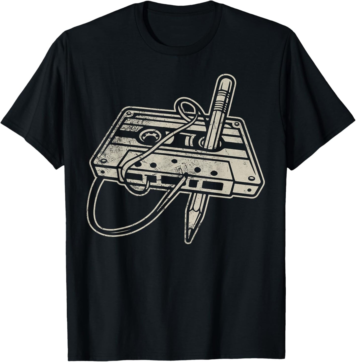 Retro Cassette Tape Pencil Rewind 80s Mixtape Nostalgia T-Shirt - T-Shirt | Black