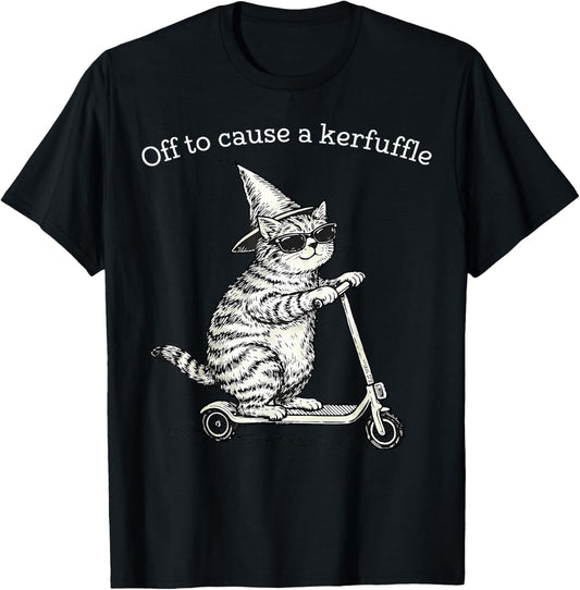 Off to Cause A Kerfuffle Funny Cat Scooter Wizard Men Women T-Shirt - T-Shirt | Black