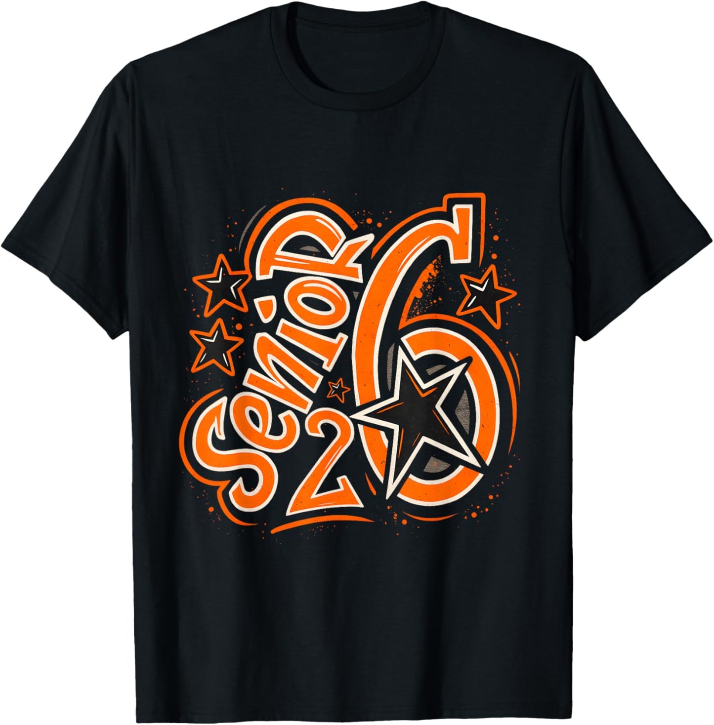 Senior 2026 Bold Orange Star Graffiti Graduation Art T-Shirt - T-Shirt | Black