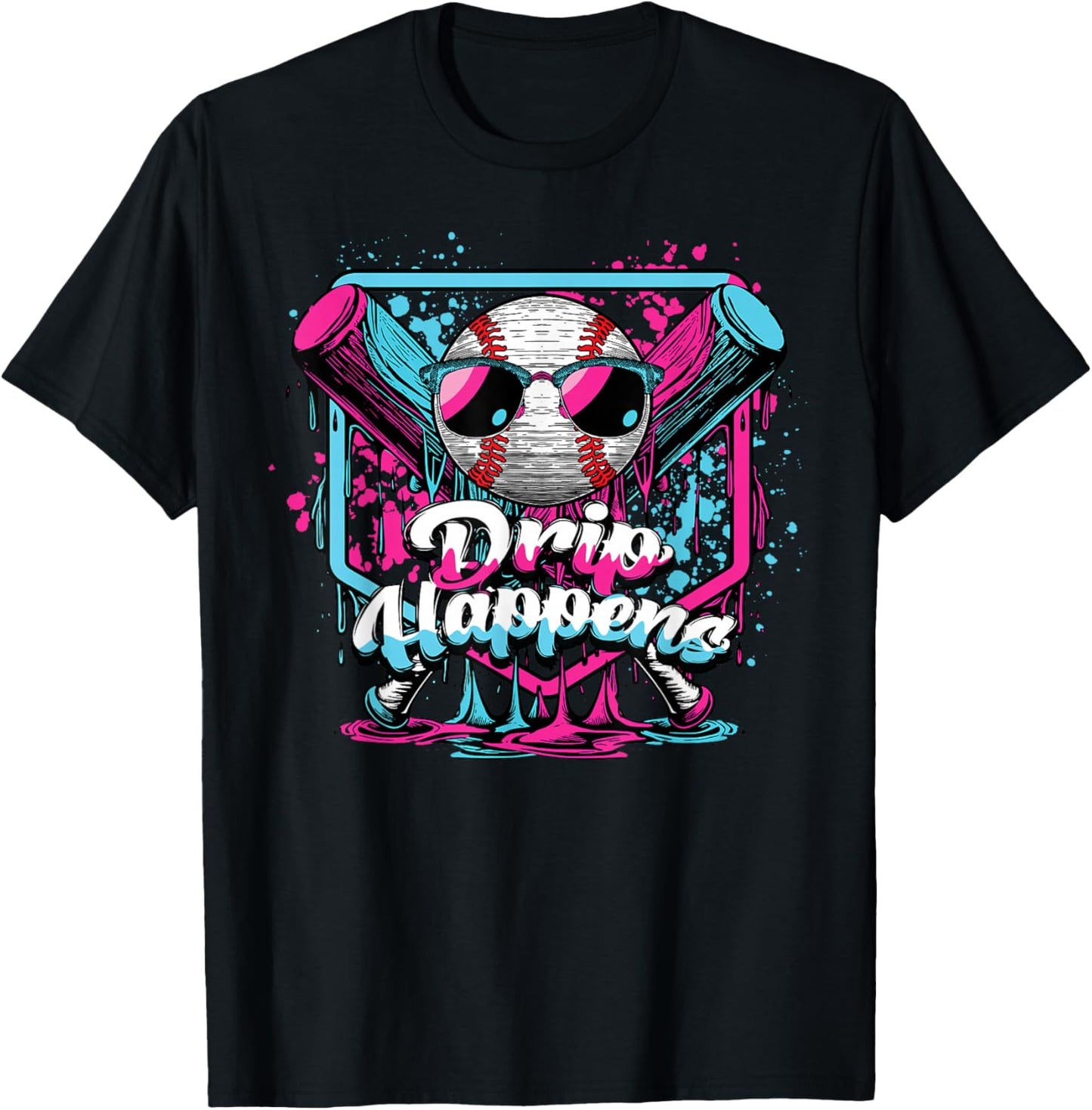 Baseball Drip Happens Ice Cream Dripping Game Day Boys T-Shirt - T-Shirt | Black