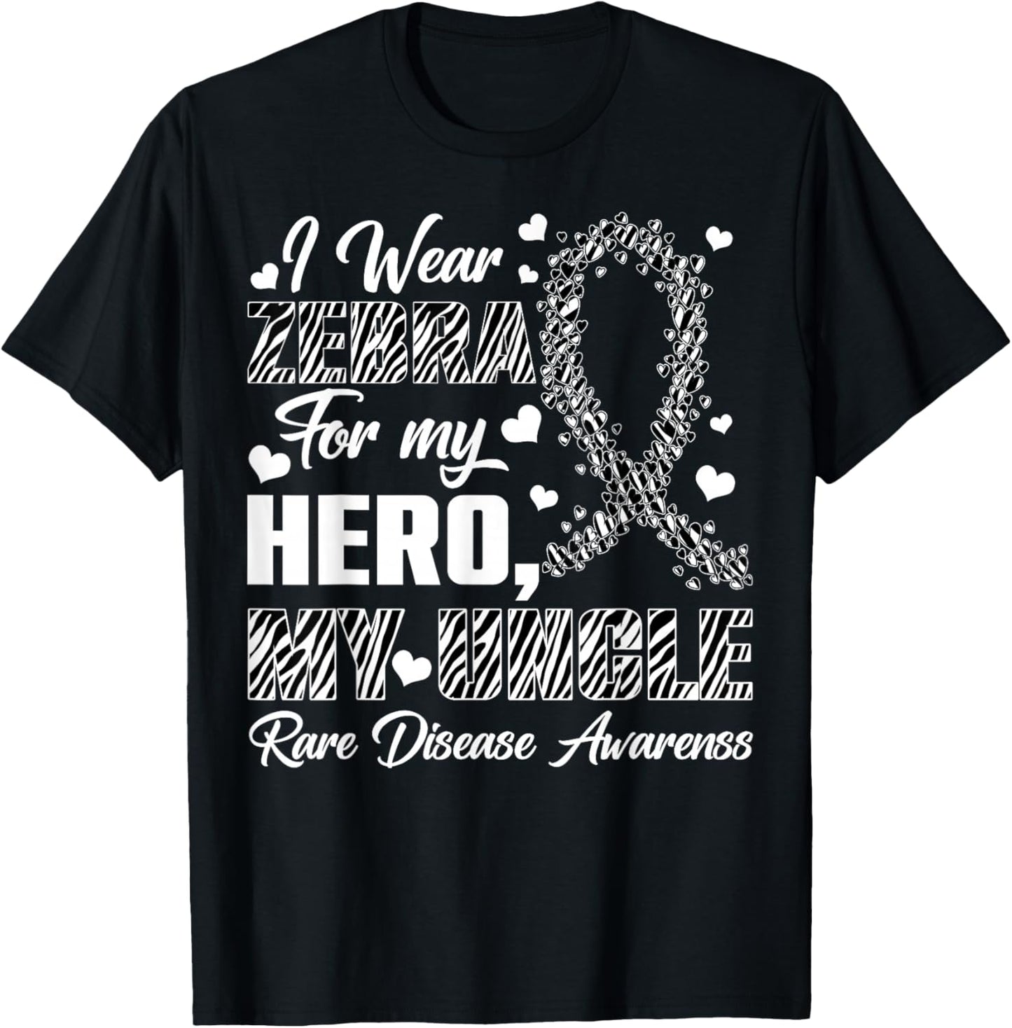 I Wear Zebra for My Uncle Rare Disease Awareness Month T-Shirt - T-Shirt | Black