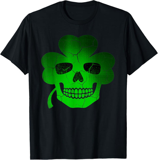 Funny Lucky Skull Clover St. Patrick’s Day .Men T-Shirt - T-Shirt | Black