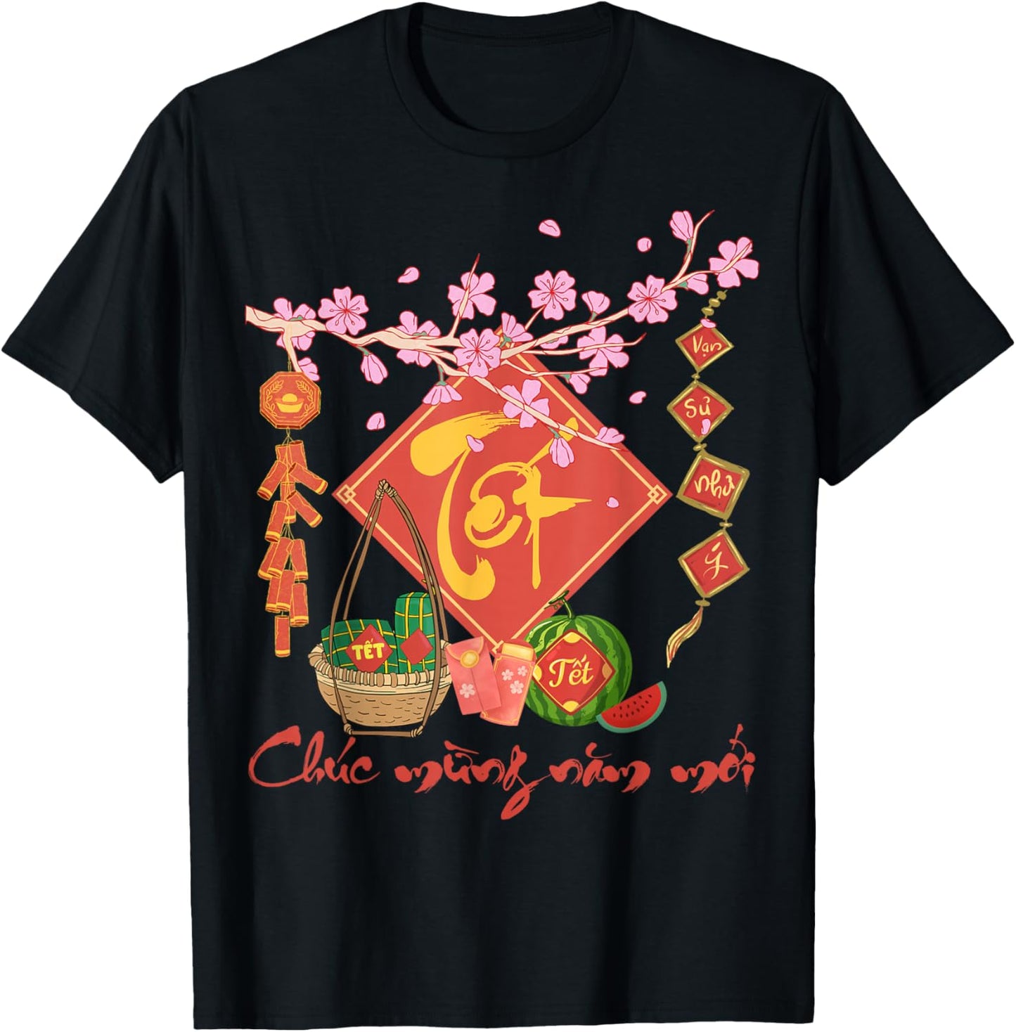 Peach Blossom Vietnamese Lunar New Year Horse 2026 Happy TET T-Shirt - T-Shirt | Black