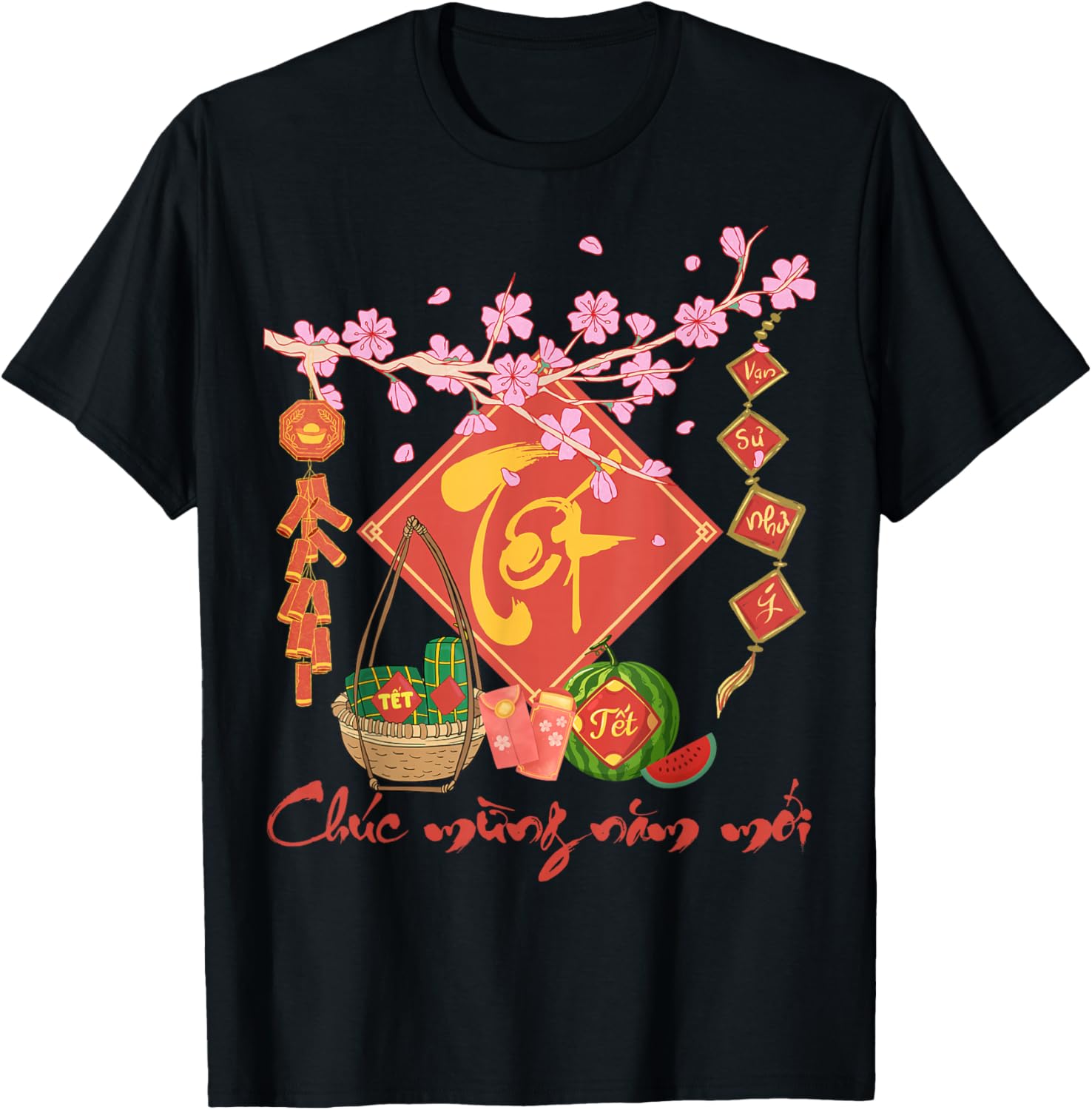 Peach Blossom Vietnamese Lunar New Year Horse 2026 Happy TET T-Shirt - T-Shirt | Black