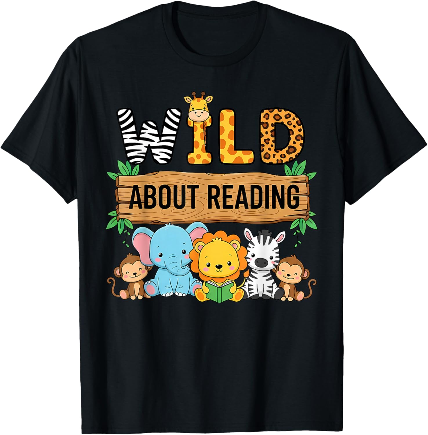 Zoo Animals Wild About Reading Books Reader Lover Librarian T-Shirt - T-Shirt | Black