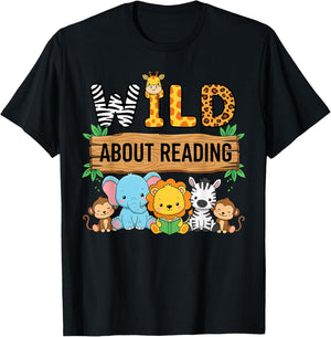 Zoo Animals Wild About Reading Books Reader Lover Librarian T-Shirt - T-Shirt | Black