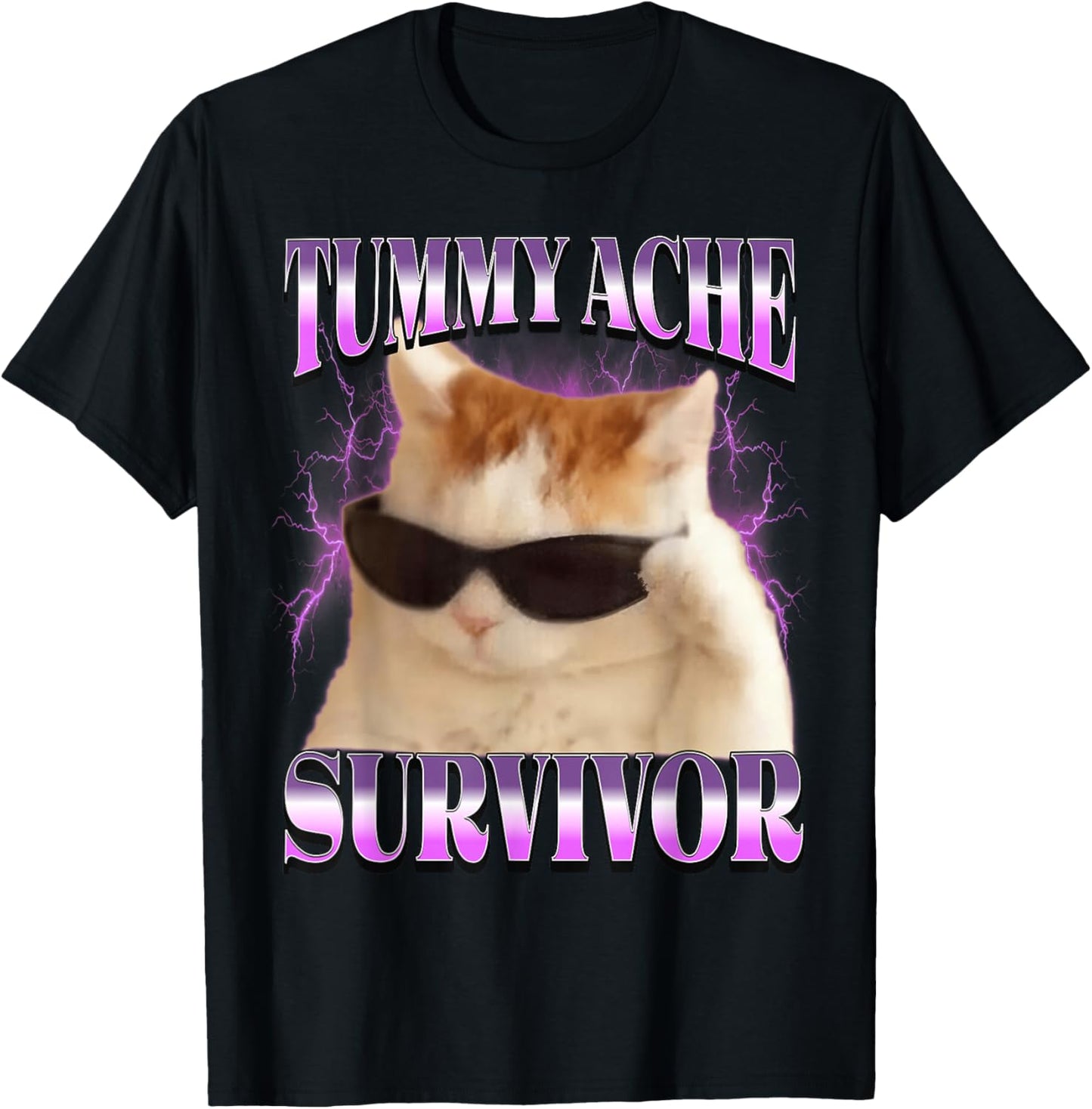 I Survived Today's Tummy Ache Cat Meme Funny Cats T-Shirt - T-Shirt | Black