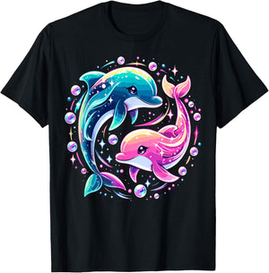 Dolphin Colorful Sea Ocean Animal Dolphin T-Shirt - T-Shirt | Black