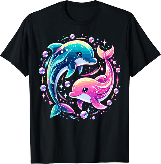 Dolphin Colorful Sea Ocean Animal Dolphin T-Shirt - T-Shirt | Black
