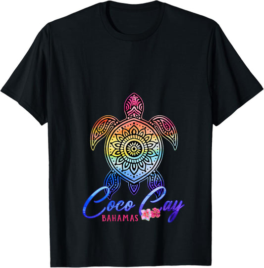 Women's Coco Cay Tie Dye Sea Turtle Bahamas Beach Vacation V-Neck T-Shirt - T-Shirt | Black