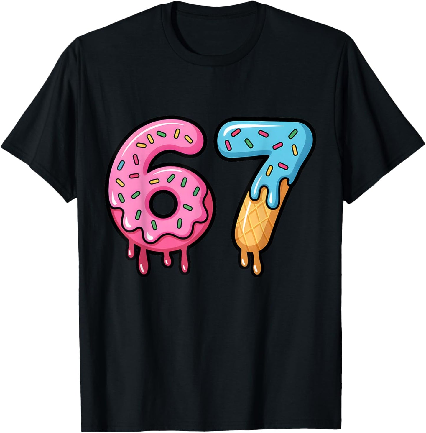 Funny Six Seven Ice Cream Drip Gen Alpha Slang Meme 67 T-Shirt - T-Shirt | Black