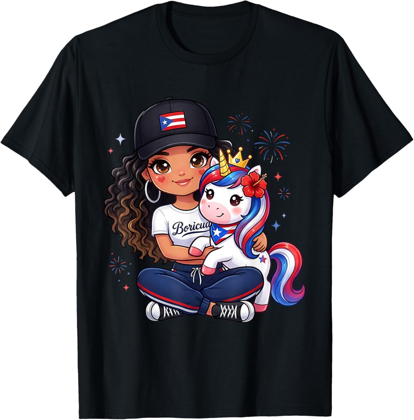 Girls Princess Unicorn Boricua Flag Toddler Puerto Rican T-Shirt - T-Shirt | Black