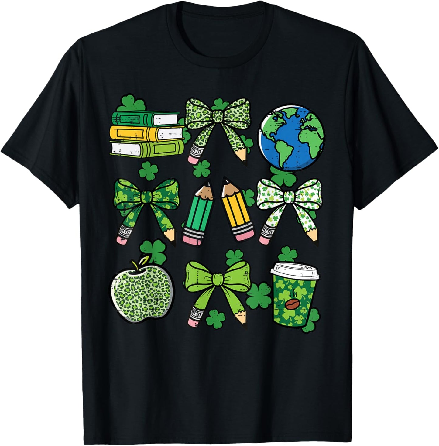 St Patricks Day Teacher Pencil Bow Saint Pattys Women Men T-Shirt - T-Shirt | Black