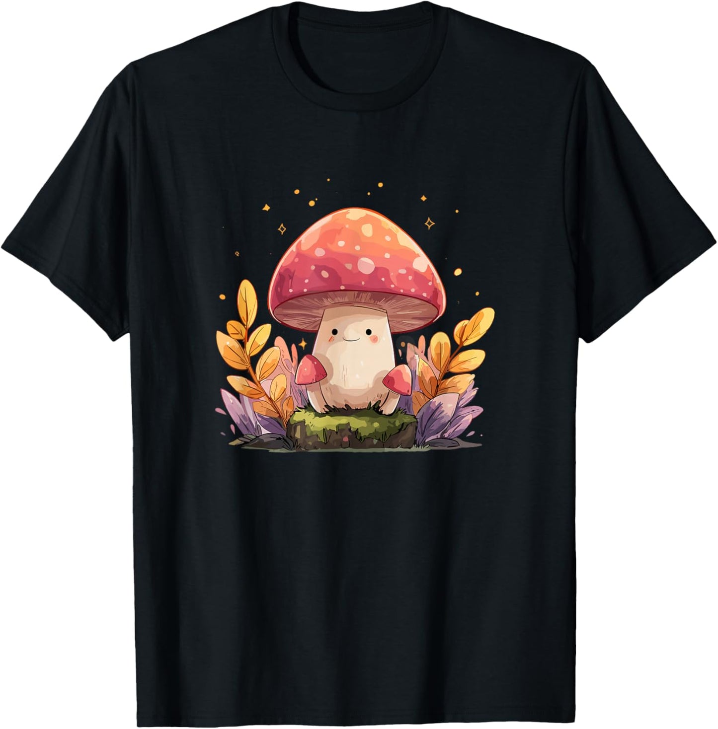 Whimsical Cute Mushroom Autumn Forest Kawaii T-Shirt - T-Shirt | Black