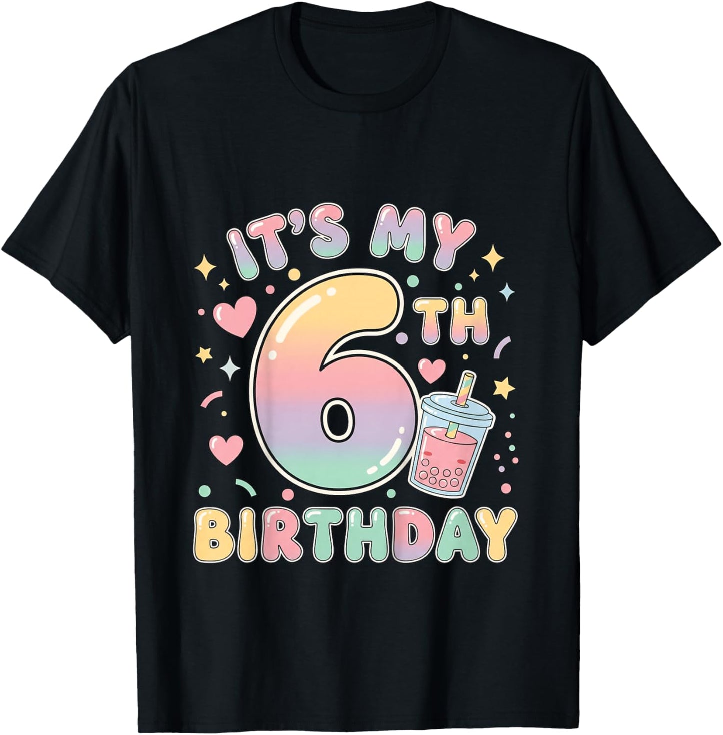 It's My 6th Birthday Bubble Boba Tea Party 6 Year Old Girl T-Shirt - T-Shirt | Black