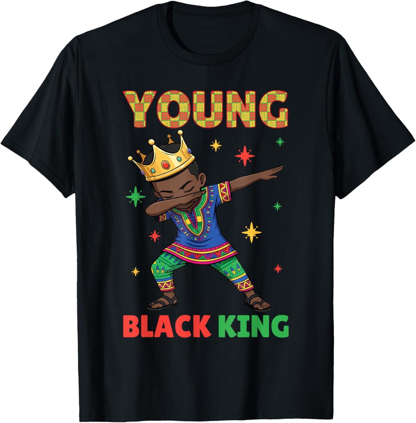 Young Black King Dabbing Crown Dashiki Kente History Month T-Shirt - T-Shirt | Black